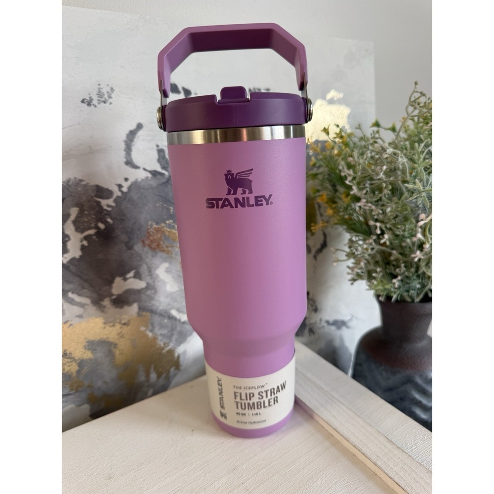 NEW Stanley 40 oz IceFlow Flip Straw Tumbler Cup Lilac Purple Handle Bottle - Picture 9 of 9